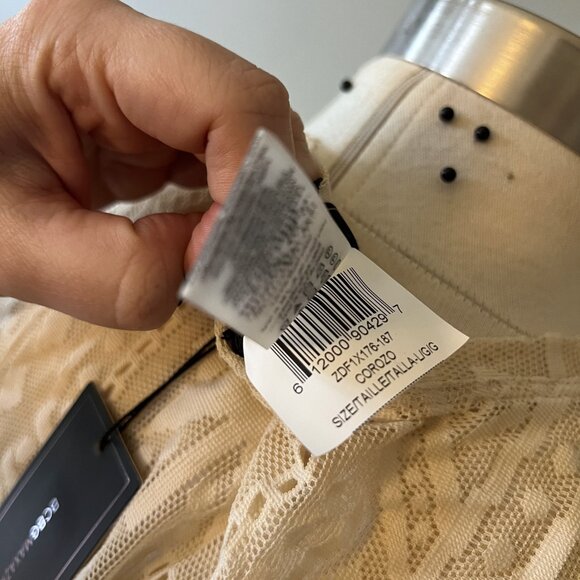 BCBG L Agda Cream Off White Lace Mesh See Through Stretch Top Shirt POSH56 - Picture 11 of 12